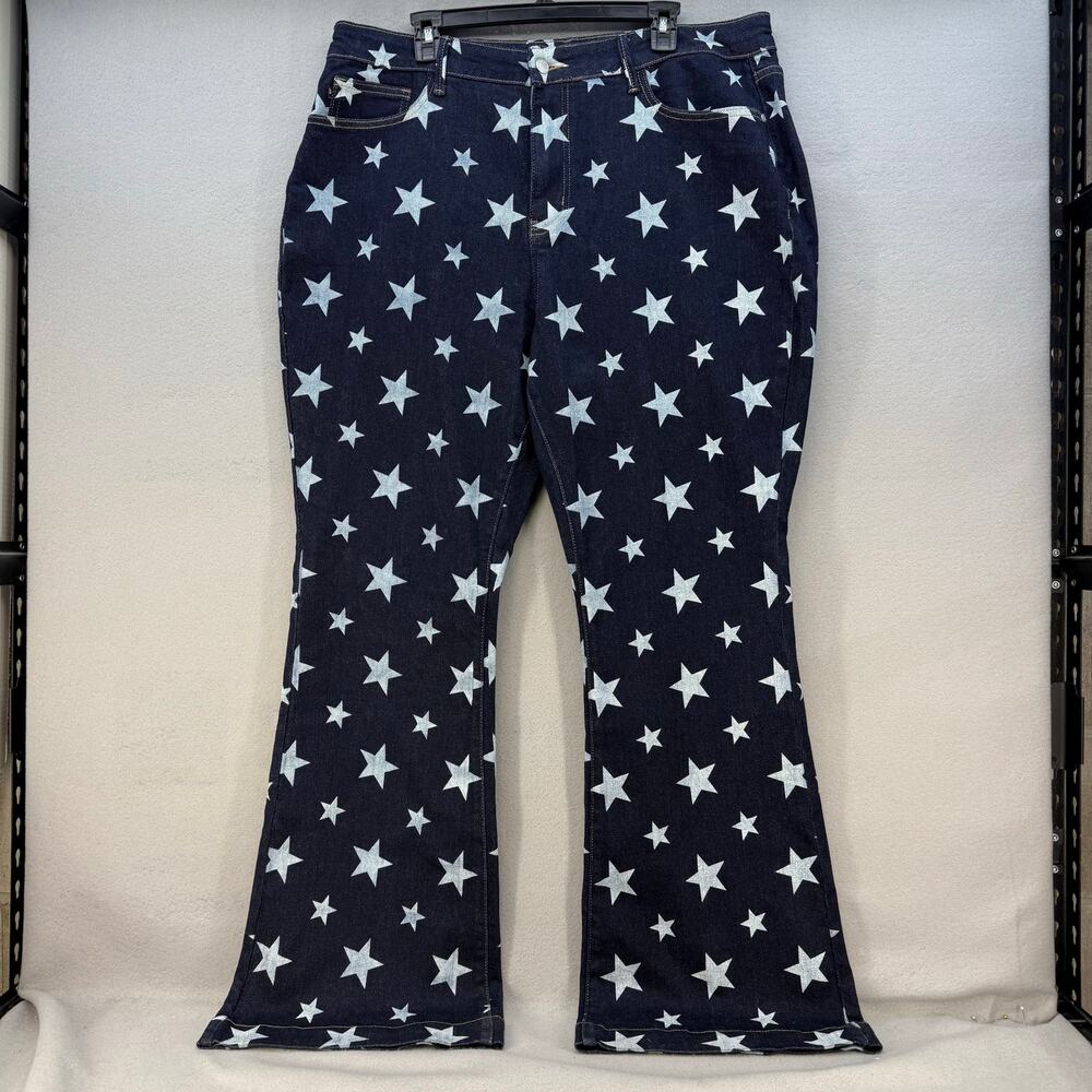 Judy Blue Jeans Women's 20W Dark Blue Star Print Flare Leg Tall Jeans Patriotic